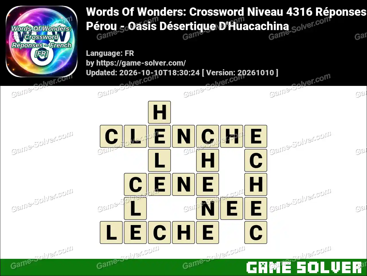 Words Of Wonders: Crossword Niveau 4316 Réponses – Pérou – Oasis Désertique D’Huacachina